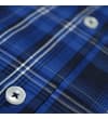 Thumbnail Blue checked shirt placket with white button detail.